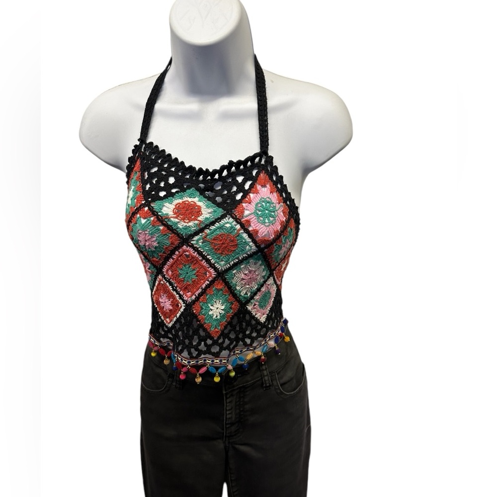 Crochet Top. 0393.  BL/RD14